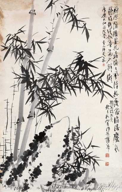 蒲华 风竹瘦石图 镜心